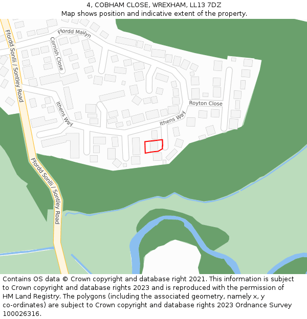 4, COBHAM CLOSE, WREXHAM, LL13 7DZ: Location map and indicative extent of plot