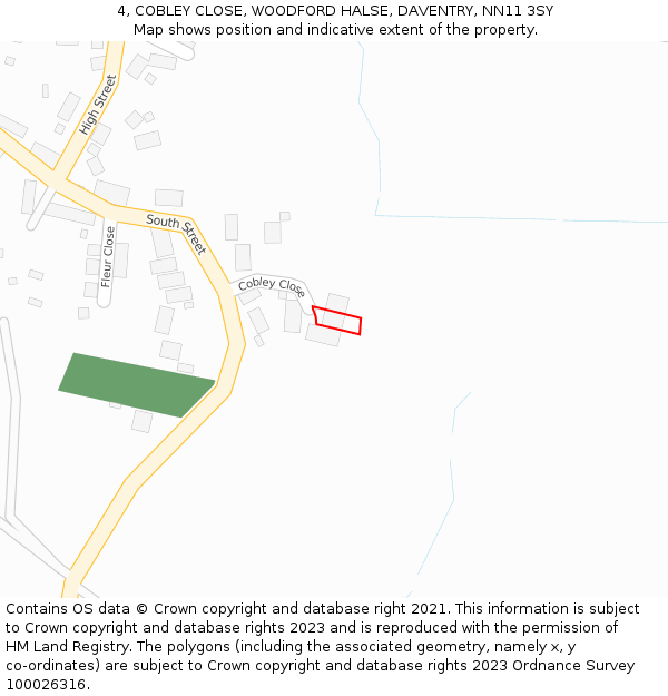 4, COBLEY CLOSE, WOODFORD HALSE, DAVENTRY, NN11 3SY: Location map and indicative extent of plot