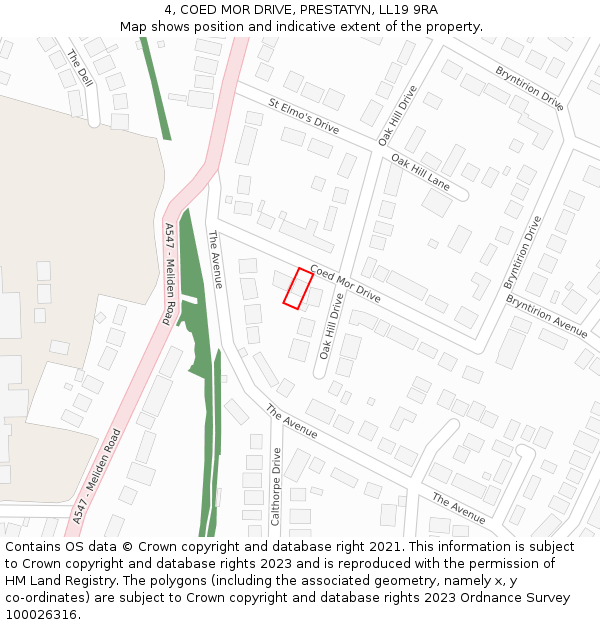 4, COED MOR DRIVE, PRESTATYN, LL19 9RA: Location map and indicative extent of plot