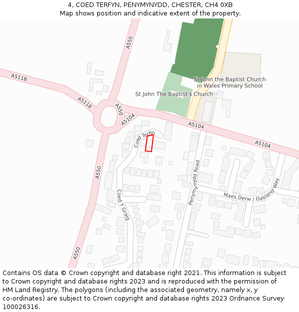4, COED TERFYN, PENYMYNYDD, CHESTER, CH4 0XB: Location map and indicative extent of plot