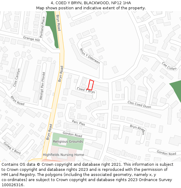 4, COED Y BRYN, BLACKWOOD, NP12 1HA: Location map and indicative extent of plot