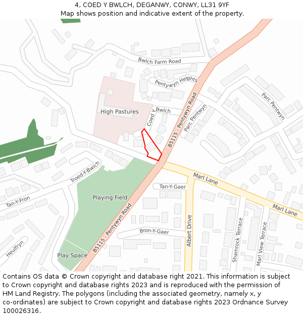 4, COED Y BWLCH, DEGANWY, CONWY, LL31 9YF: Location map and indicative extent of plot