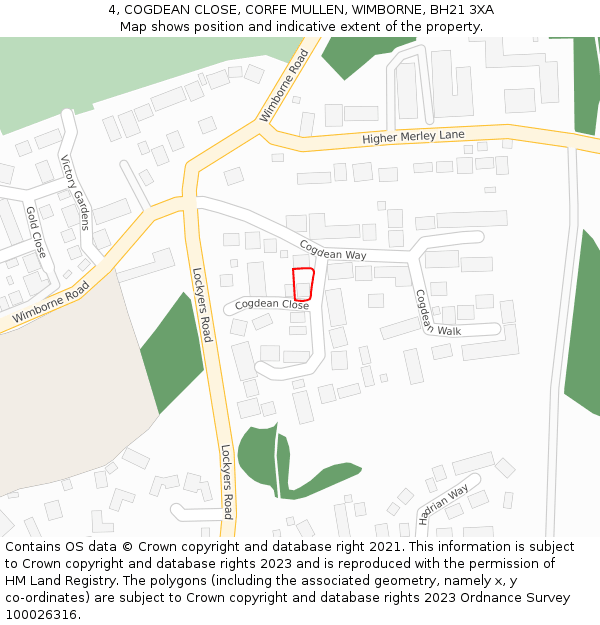 4, COGDEAN CLOSE, CORFE MULLEN, WIMBORNE, BH21 3XA: Location map and indicative extent of plot