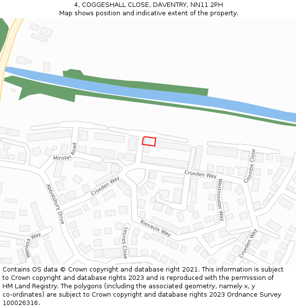 4, COGGESHALL CLOSE, DAVENTRY, NN11 2PH: Location map and indicative extent of plot