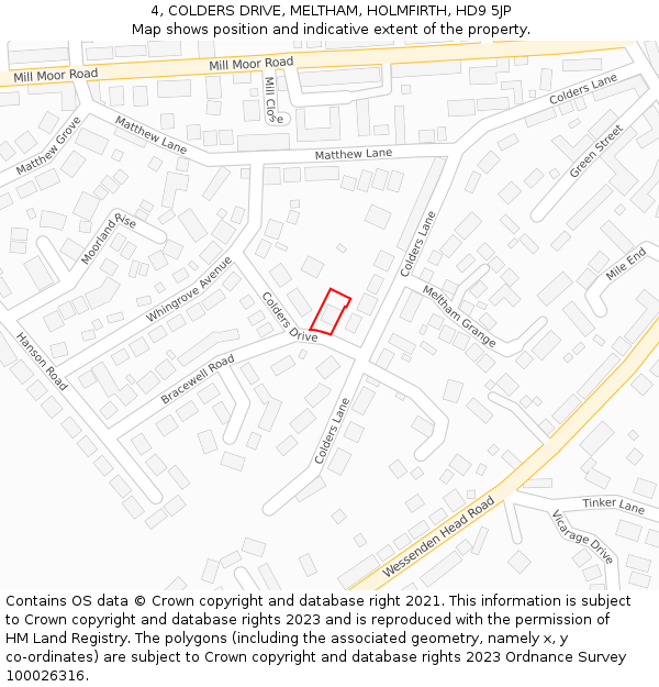 4, COLDERS DRIVE, MELTHAM, HOLMFIRTH, HD9 5JP: Location map and indicative extent of plot