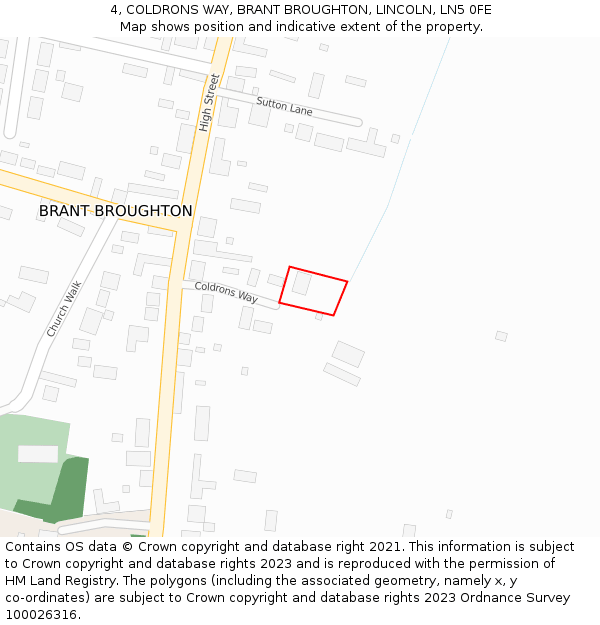 4, COLDRONS WAY, BRANT BROUGHTON, LINCOLN, LN5 0FE: Location map and indicative extent of plot