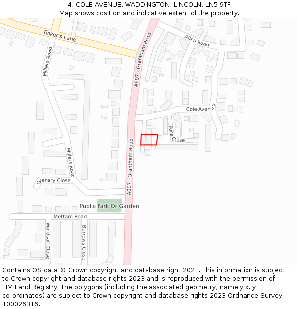 4, COLE AVENUE, WADDINGTON, LINCOLN, LN5 9TF: Location map and indicative extent of plot