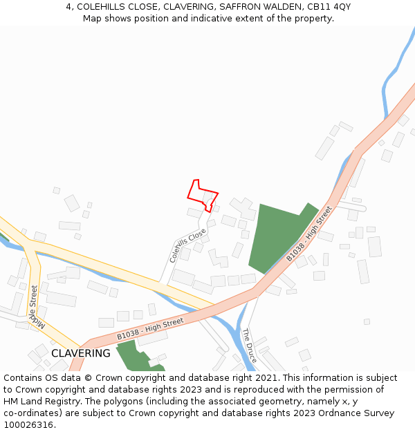 4, COLEHILLS CLOSE, CLAVERING, SAFFRON WALDEN, CB11 4QY: Location map and indicative extent of plot