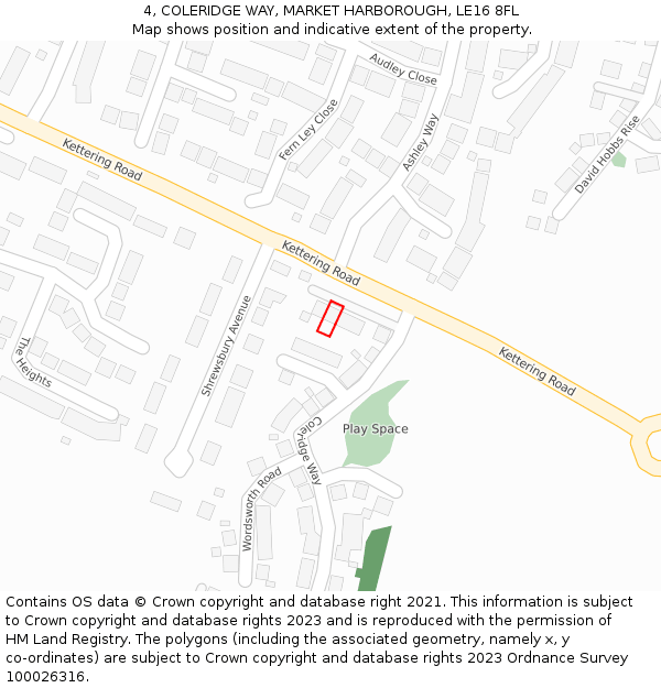 4, COLERIDGE WAY, MARKET HARBOROUGH, LE16 8FL: Location map and indicative extent of plot