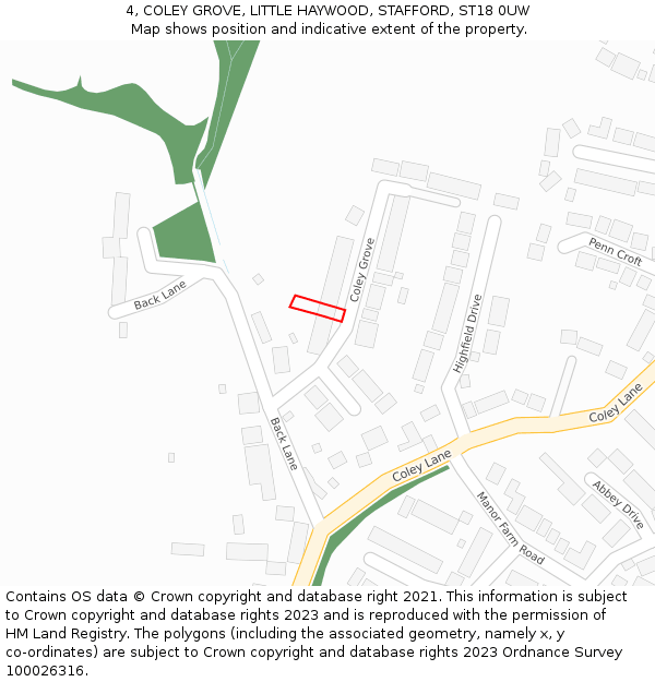 4, COLEY GROVE, LITTLE HAYWOOD, STAFFORD, ST18 0UW: Location map and indicative extent of plot