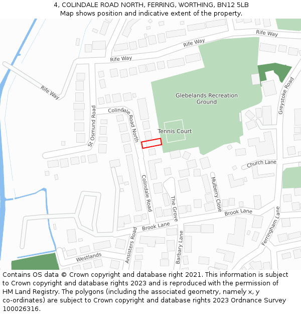 4, COLINDALE ROAD NORTH, FERRING, WORTHING, BN12 5LB: Location map and indicative extent of plot