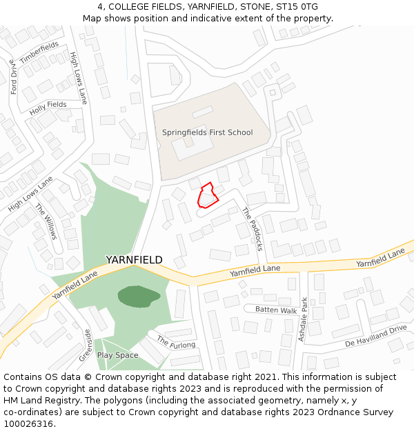 4, COLLEGE FIELDS, YARNFIELD, STONE, ST15 0TG: Location map and indicative extent of plot