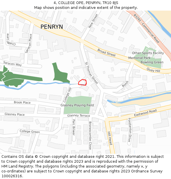 4, COLLEGE OPE, PENRYN, TR10 8JS: Location map and indicative extent of plot