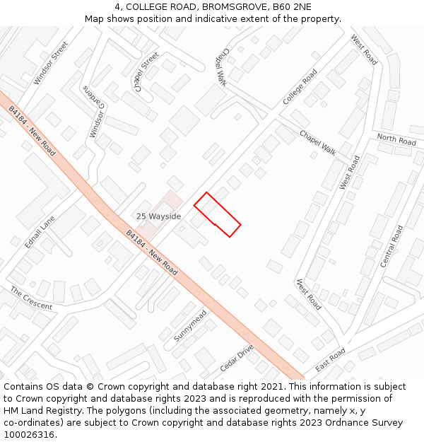 4, COLLEGE ROAD, BROMSGROVE, B60 2NE: Location map and indicative extent of plot