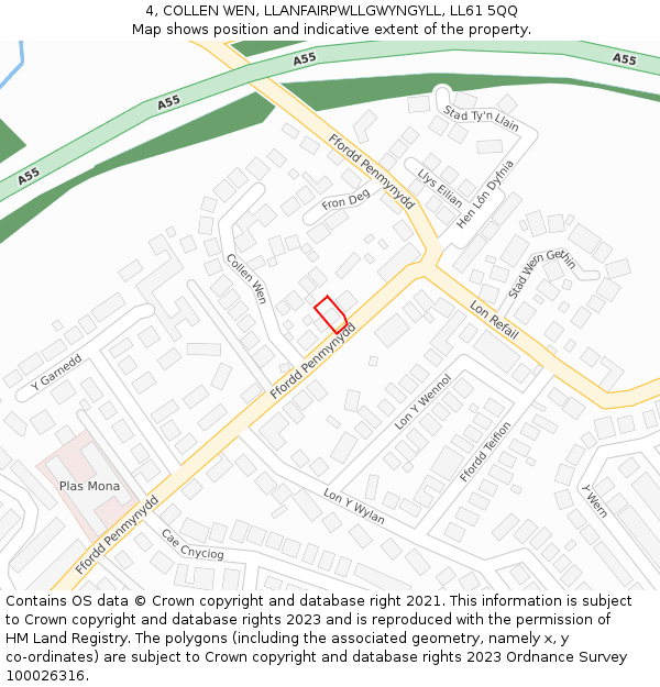 4, COLLEN WEN, LLANFAIRPWLLGWYNGYLL, LL61 5QQ: Location map and indicative extent of plot