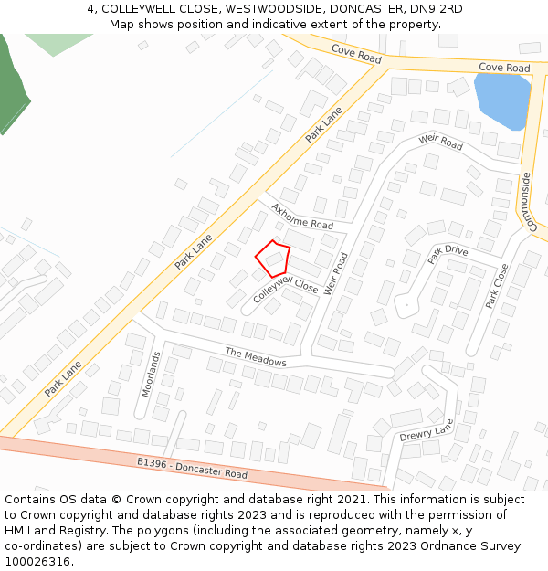 4, COLLEYWELL CLOSE, WESTWOODSIDE, DONCASTER, DN9 2RD: Location map and indicative extent of plot
