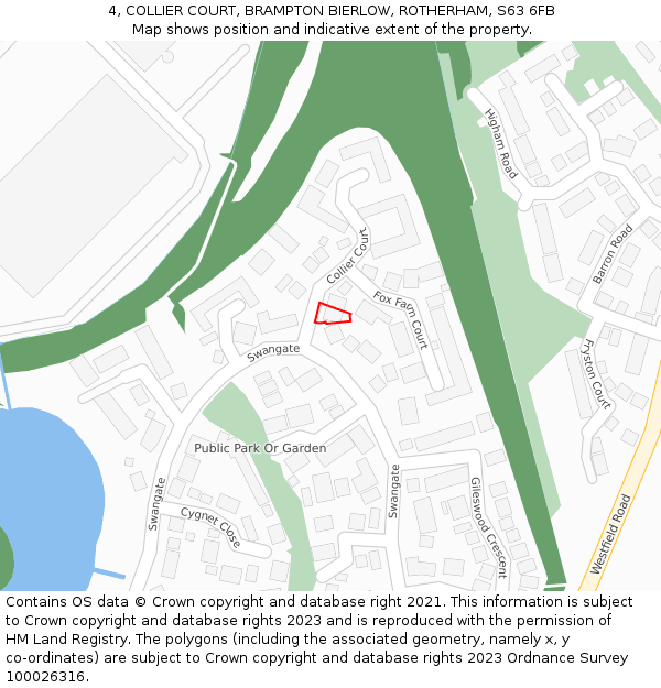 4, COLLIER COURT, BRAMPTON BIERLOW, ROTHERHAM, S63 6FB: Location map and indicative extent of plot