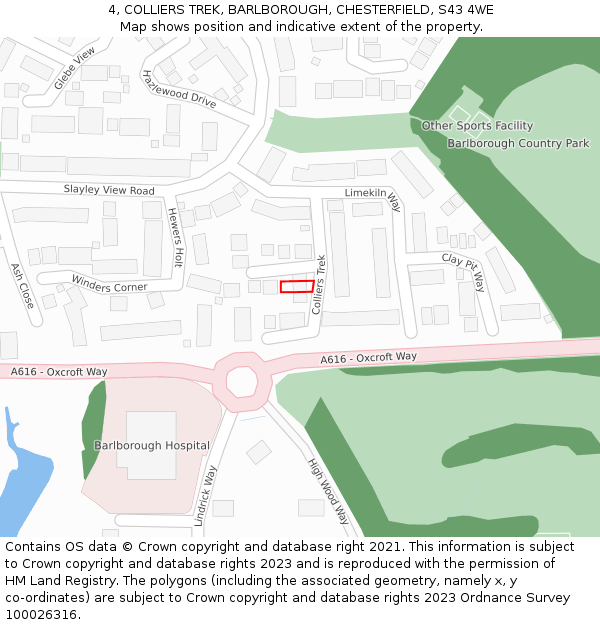 4, COLLIERS TREK, BARLBOROUGH, CHESTERFIELD, S43 4WE: Location map and indicative extent of plot