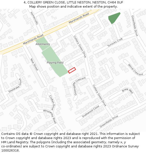 4, COLLIERY GREEN CLOSE, LITTLE NESTON, NESTON, CH64 0UF: Location map and indicative extent of plot