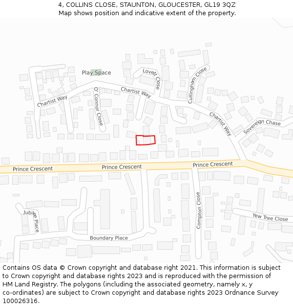 4, COLLINS CLOSE, STAUNTON, GLOUCESTER, GL19 3QZ: Location map and indicative extent of plot