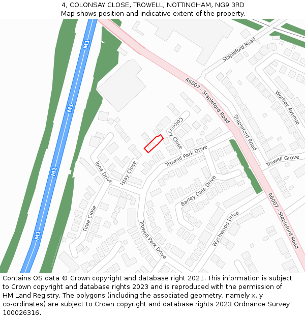 4, COLONSAY CLOSE, TROWELL, NOTTINGHAM, NG9 3RD: Location map and indicative extent of plot