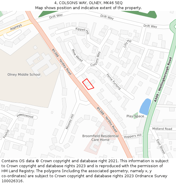 4, COLSONS WAY, OLNEY, MK46 5EQ: Location map and indicative extent of plot