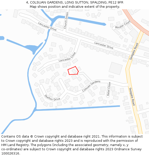 4, COLSUAN GARDENS, LONG SUTTON, SPALDING, PE12 9FR: Location map and indicative extent of plot