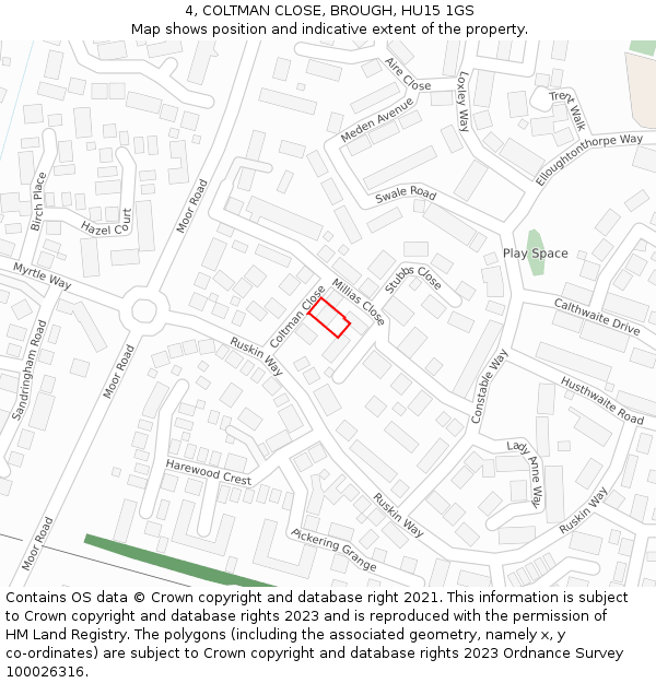 4, COLTMAN CLOSE, BROUGH, HU15 1GS: Location map and indicative extent of plot