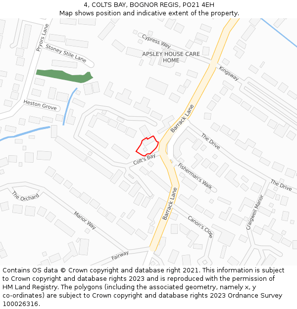 4, COLTS BAY, BOGNOR REGIS, PO21 4EH: Location map and indicative extent of plot