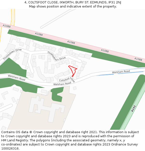 4, COLTSFOOT CLOSE, IXWORTH, BURY ST. EDMUNDS, IP31 2NJ: Location map and indicative extent of plot