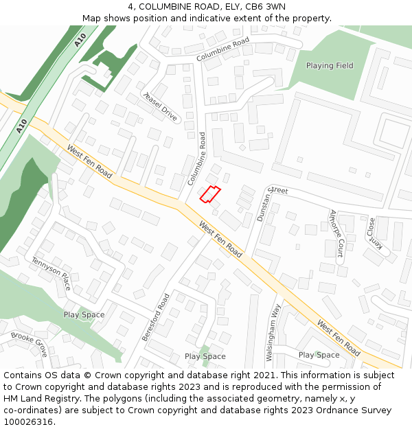 4, COLUMBINE ROAD, ELY, CB6 3WN: Location map and indicative extent of plot