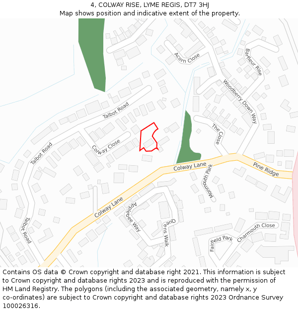 4, COLWAY RISE, LYME REGIS, DT7 3HJ: Location map and indicative extent of plot