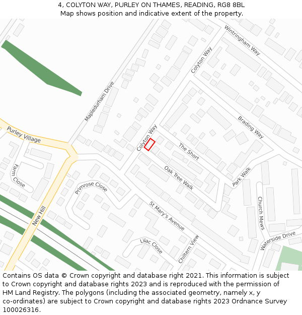 4, COLYTON WAY, PURLEY ON THAMES, READING, RG8 8BL: Location map and indicative extent of plot