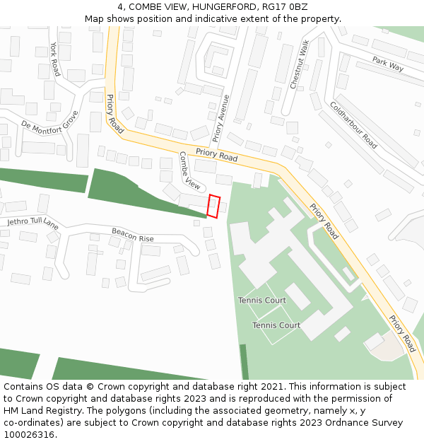 4, COMBE VIEW, HUNGERFORD, RG17 0BZ: Location map and indicative extent of plot