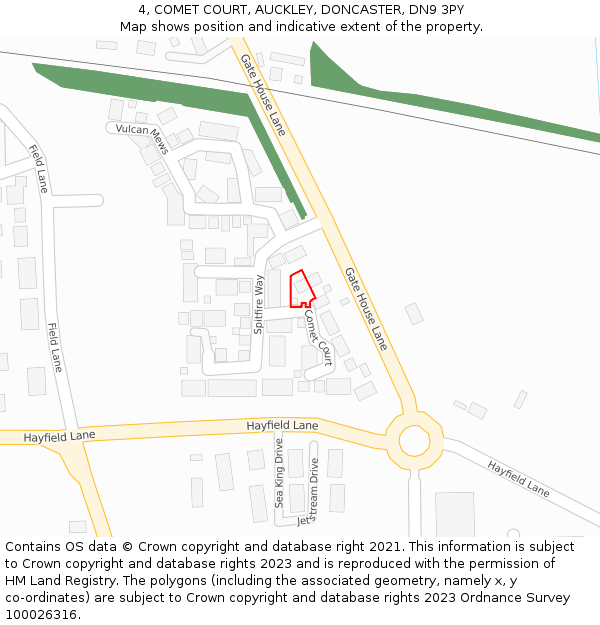 4, COMET COURT, AUCKLEY, DONCASTER, DN9 3PY: Location map and indicative extent of plot