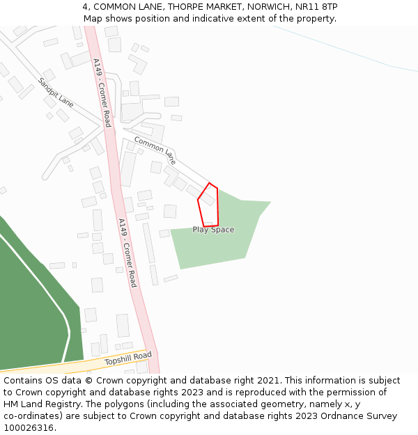 4, COMMON LANE, THORPE MARKET, NORWICH, NR11 8TP: Location map and indicative extent of plot