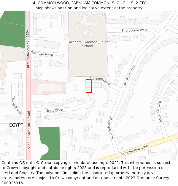 4, COMMON WOOD, FARNHAM COMMON, SLOUGH, SL2 3TY: Location map and indicative extent of plot