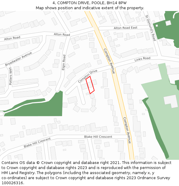 4, COMPTON DRIVE, POOLE, BH14 8PW: Location map and indicative extent of plot