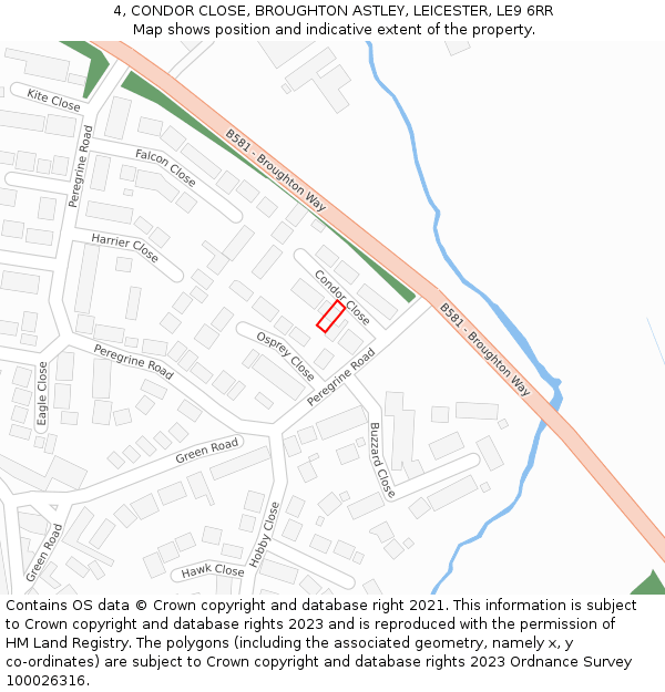 4, CONDOR CLOSE, BROUGHTON ASTLEY, LEICESTER, LE9 6RR: Location map and indicative extent of plot