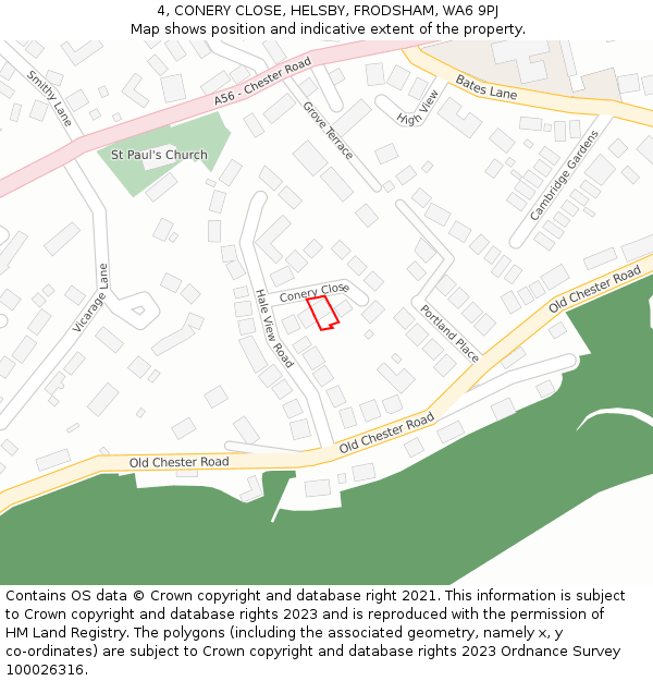 4, CONERY CLOSE, HELSBY, FRODSHAM, WA6 9PJ: Location map and indicative extent of plot