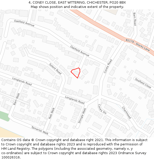 4, CONEY CLOSE, EAST WITTERING, CHICHESTER, PO20 8BX: Location map and indicative extent of plot