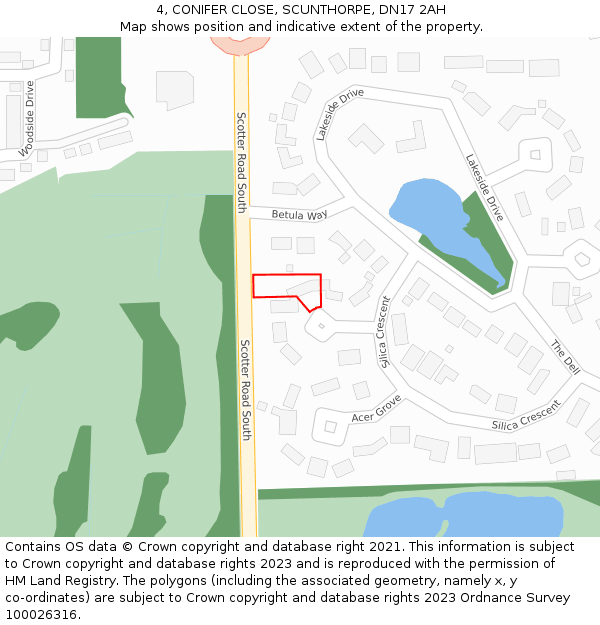 4, CONIFER CLOSE, SCUNTHORPE, DN17 2AH: Location map and indicative extent of plot