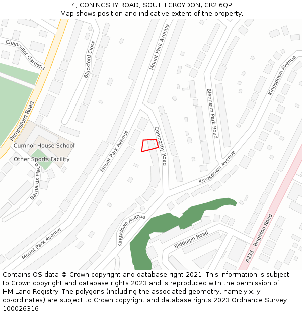 4, CONINGSBY ROAD, SOUTH CROYDON, CR2 6QP: Location map and indicative extent of plot