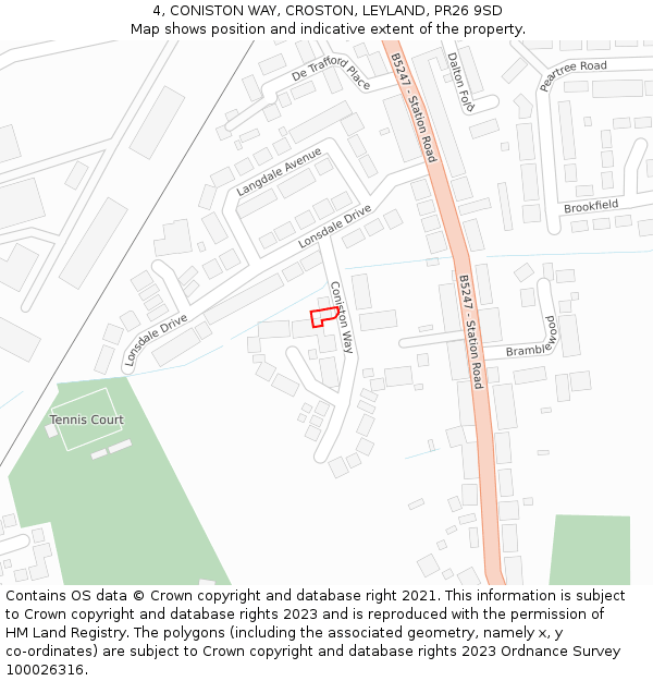 4, CONISTON WAY, CROSTON, LEYLAND, PR26 9SD: Location map and indicative extent of plot