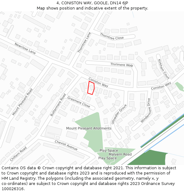 4, CONISTON WAY, GOOLE, DN14 6JP: Location map and indicative extent of plot