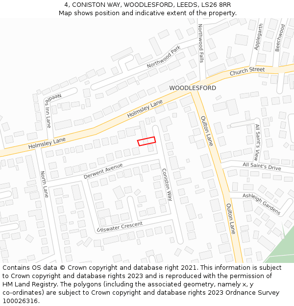 4, CONISTON WAY, WOODLESFORD, LEEDS, LS26 8RR: Location map and indicative extent of plot
