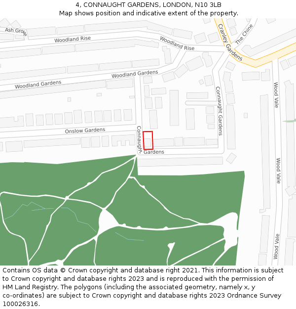 4, CONNAUGHT GARDENS, LONDON, N10 3LB: Location map and indicative extent of plot