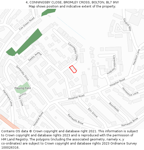 4, CONNINGSBY CLOSE, BROMLEY CROSS, BOLTON, BL7 9NY: Location map and indicative extent of plot