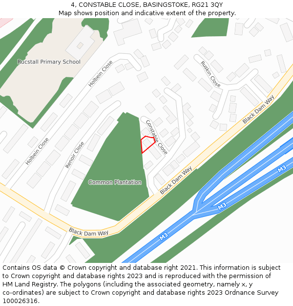 4, CONSTABLE CLOSE, BASINGSTOKE, RG21 3QY: Location map and indicative extent of plot