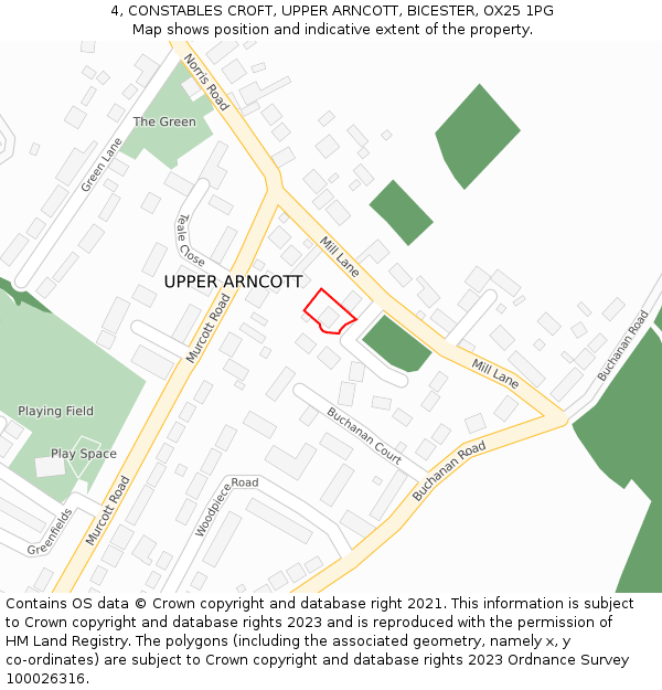 4, CONSTABLES CROFT, UPPER ARNCOTT, BICESTER, OX25 1PG: Location map and indicative extent of plot